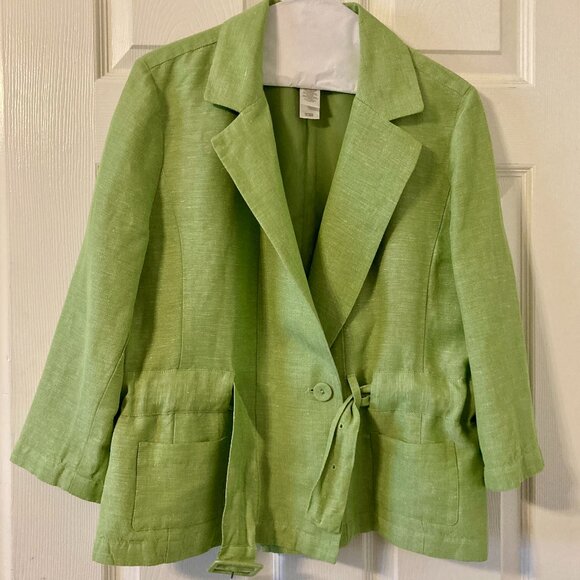 LIKE New, Emma James SZ 14, Belted Linen Blend Blazer, Green - Picture 2 of 4